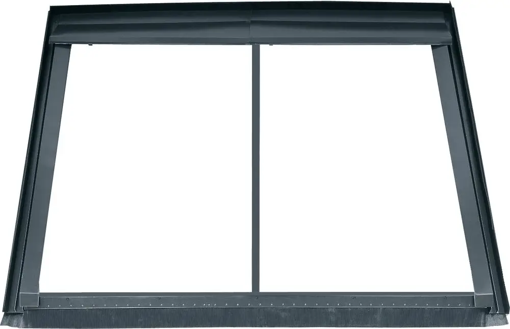 Montageset von Bosch für Dachintegrationen, bestehend aus einem stabilen, rechteckigen Rahmen mit gerolltem Oberteil und zwei vertikalen Teilen zur Unterstützung. 